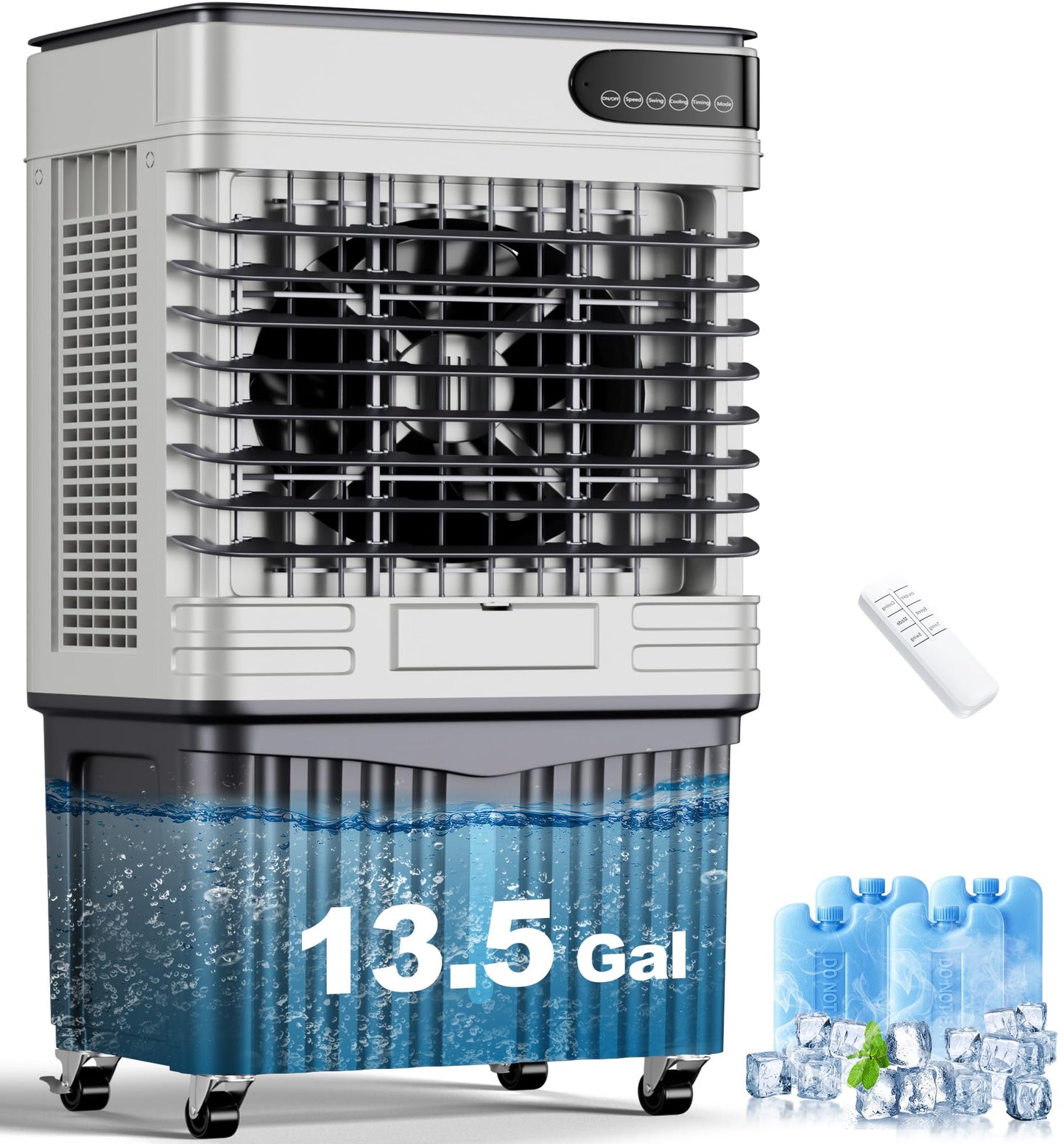 AKIRES 3600CFM Swamp Cooler,Evaporative Air Cooler with 13.5-Gal Water Tank,4 Ice Packs,Evaporative Cooler for Outdoor Patio Garage Commercial Industrial Use (41IN)