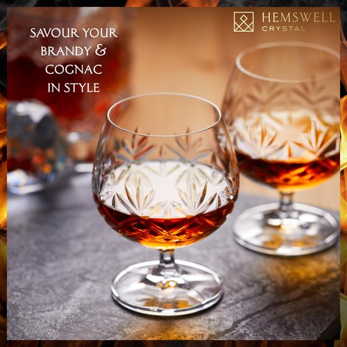 Hemswell Crystal Brandy Snifter Glasses Set of 2 - Small Cognac Glasses for Scotch or Whiskey - Port Goblets - European Crystal 8.5oz - Glenrigg