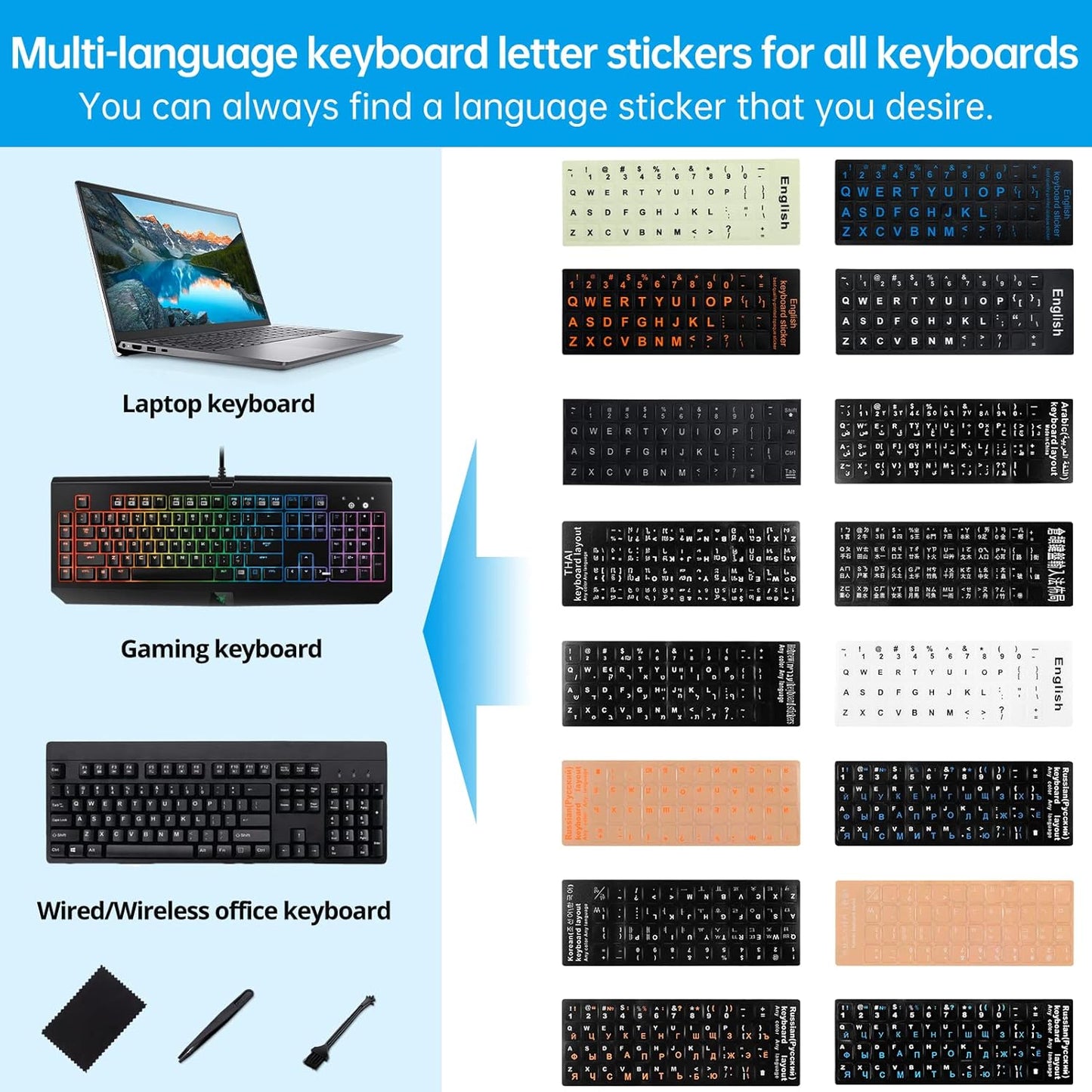 Softamm Stickers[5 1],Korean-English Korean Keyboard in Keyboard Letter Replacement Sticker Black Letter/White