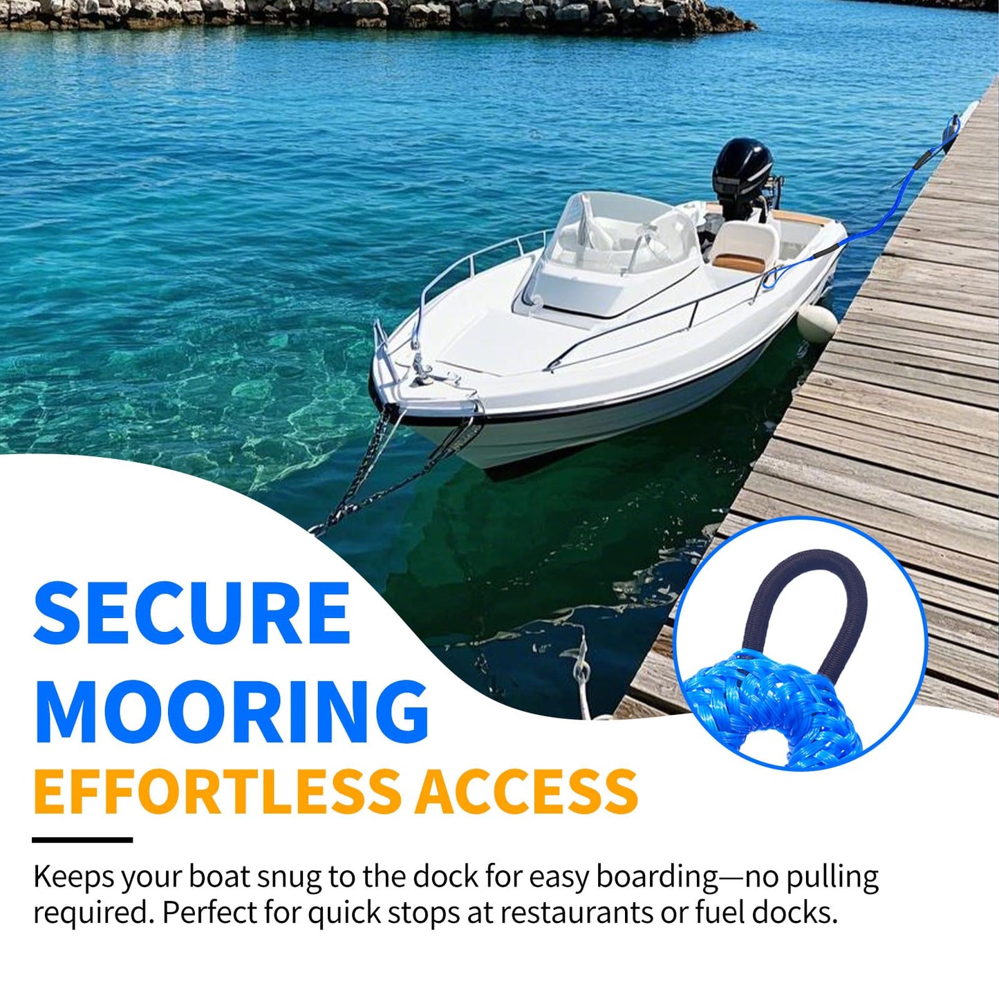 4FT Bungee Dock Line for Boats – Shock-Absorbing Elastic Rope with Quick-Release Loops – Secure Docking for Bass Boat, PWC, Canoe(Blue)