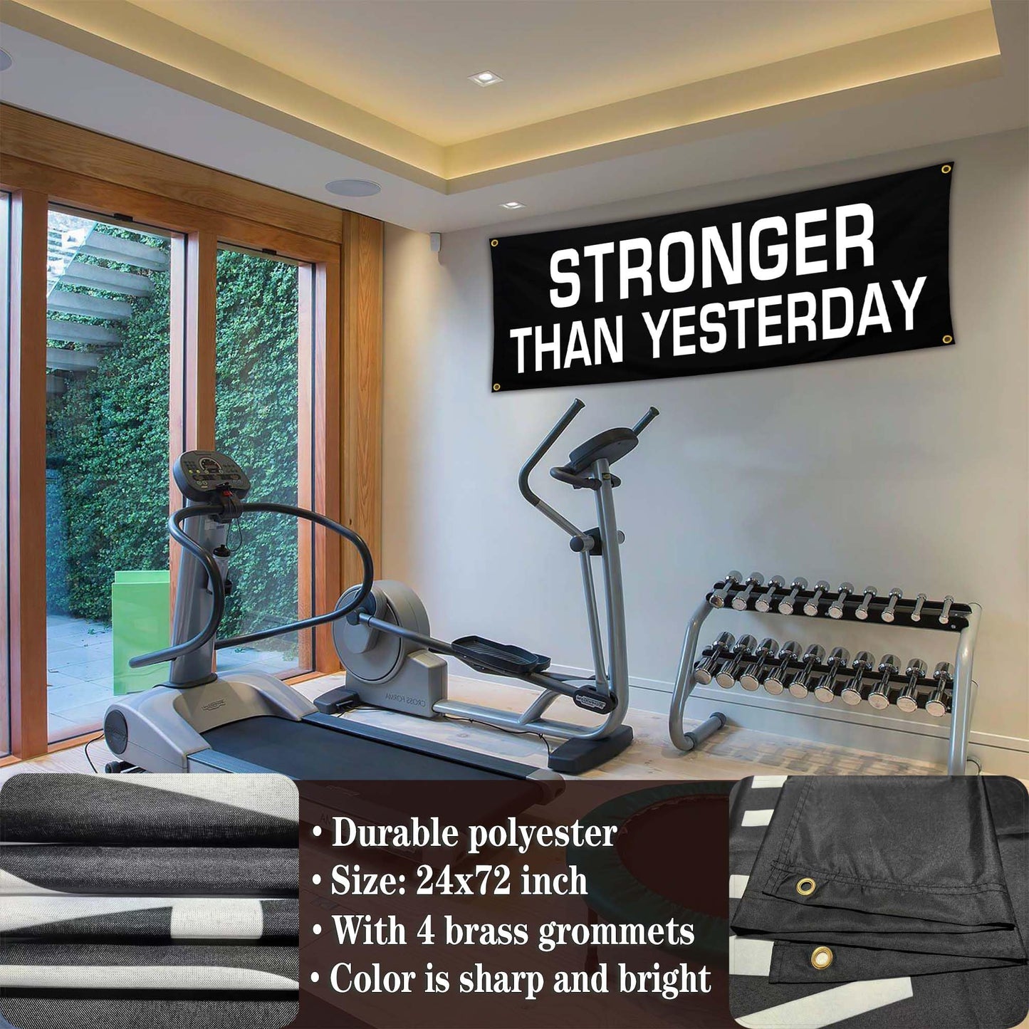Bomtas Motivational Gym Posters Banners Flags for Home Gym Room Guys Office Bedroom Stronger Than Yesterday Inspirational Flag Banner 24x72 Inch Motivation Wall Art Decor