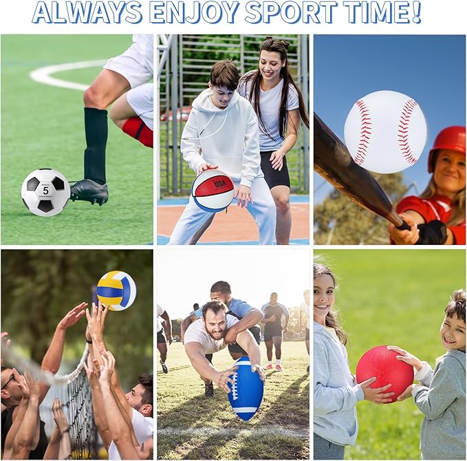 Leyndo 18 Pcs Sport Balls Bulk Set Basketball Football Volleyball Soccer Playground Baseball with Sport Equipment Bag Pump for Outdoor Indoor Practice Gift