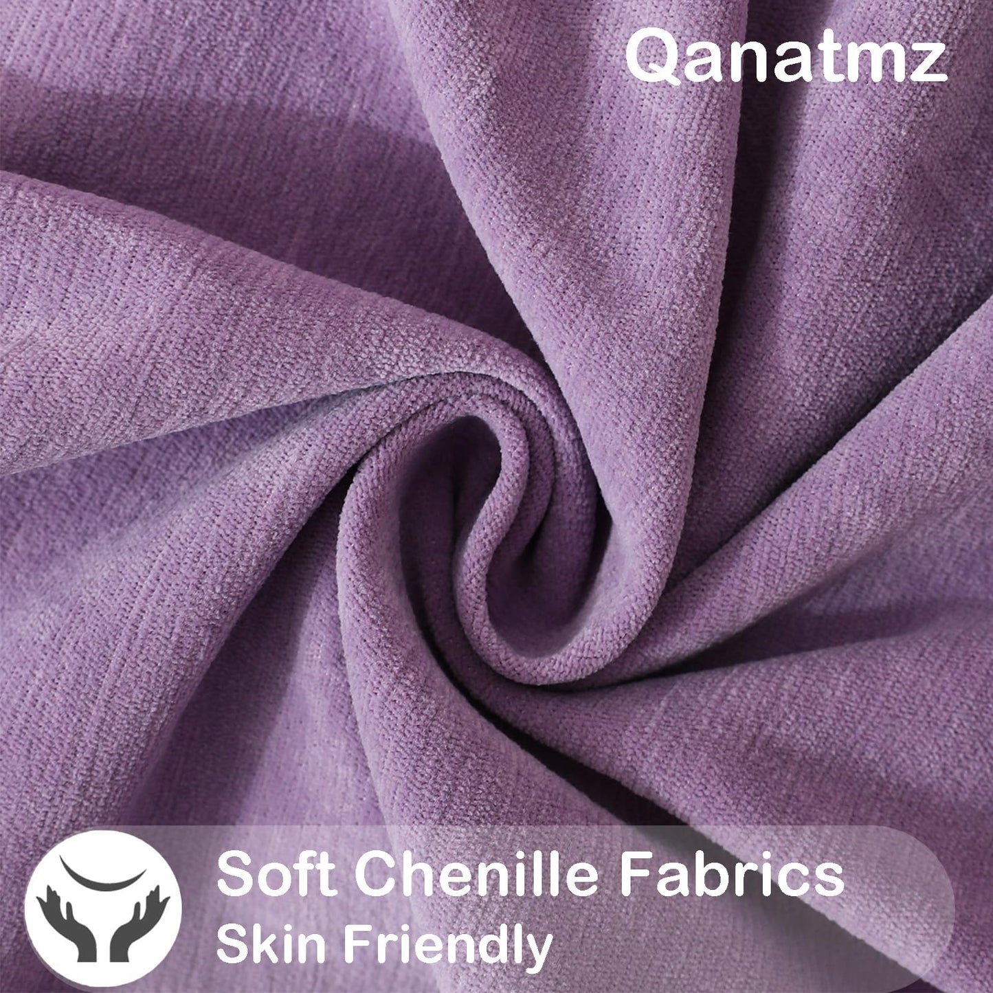 Qanatmz Lavender Cozy Soft Throw Pillow Covers, Light Purple Decorative Chenille Square Couch Cushion Cases for Sofa Decor, Set of 2, 18 x 18 Inches