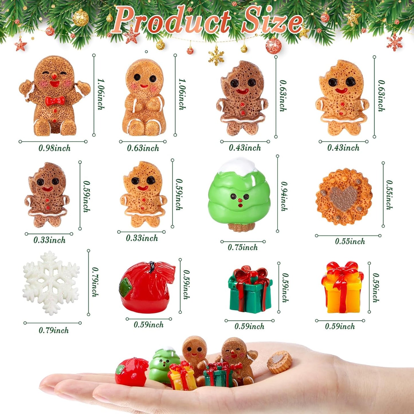 Sawysine Mini Resin Christmas Figurines - 64 Pcs Gingerbread & Xmas Tree Ornaments for DIY Crafts