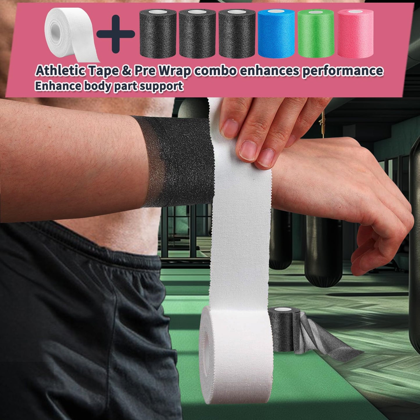 Athletic Tape 2 Pack White Sports Tape Athletic Strong-Breathable-Easy Tear-No Sticky Residue Wrist Ankle Tape for Lacrosse Boxing Gymnastics Climbing Soccer Hockey Bat Injuries Medical