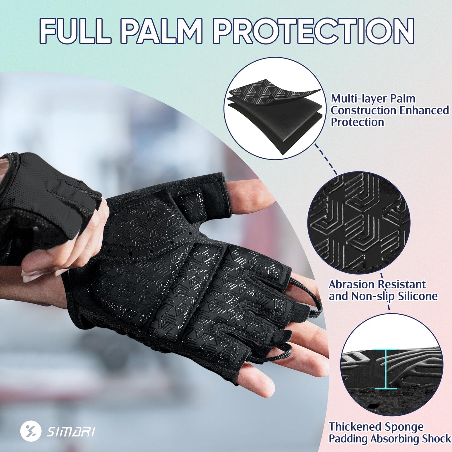 SIMARI Workout Gloves for Women Men with Full Palm Protection, Strong Grip, Cushion Impact, Breathable, Suitable for Gym Training, Kayaking, Weight Lifting, Exercise, Fitness, Cycling (Size Medium)