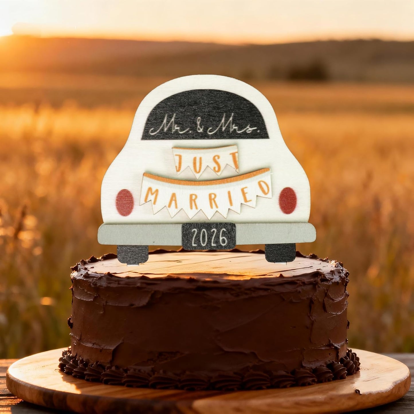 Wooden Wedding Cake Topper - Rustic Mr & Mrs 2026 Just Married Sign | Perfect Bridal Shower Decoration