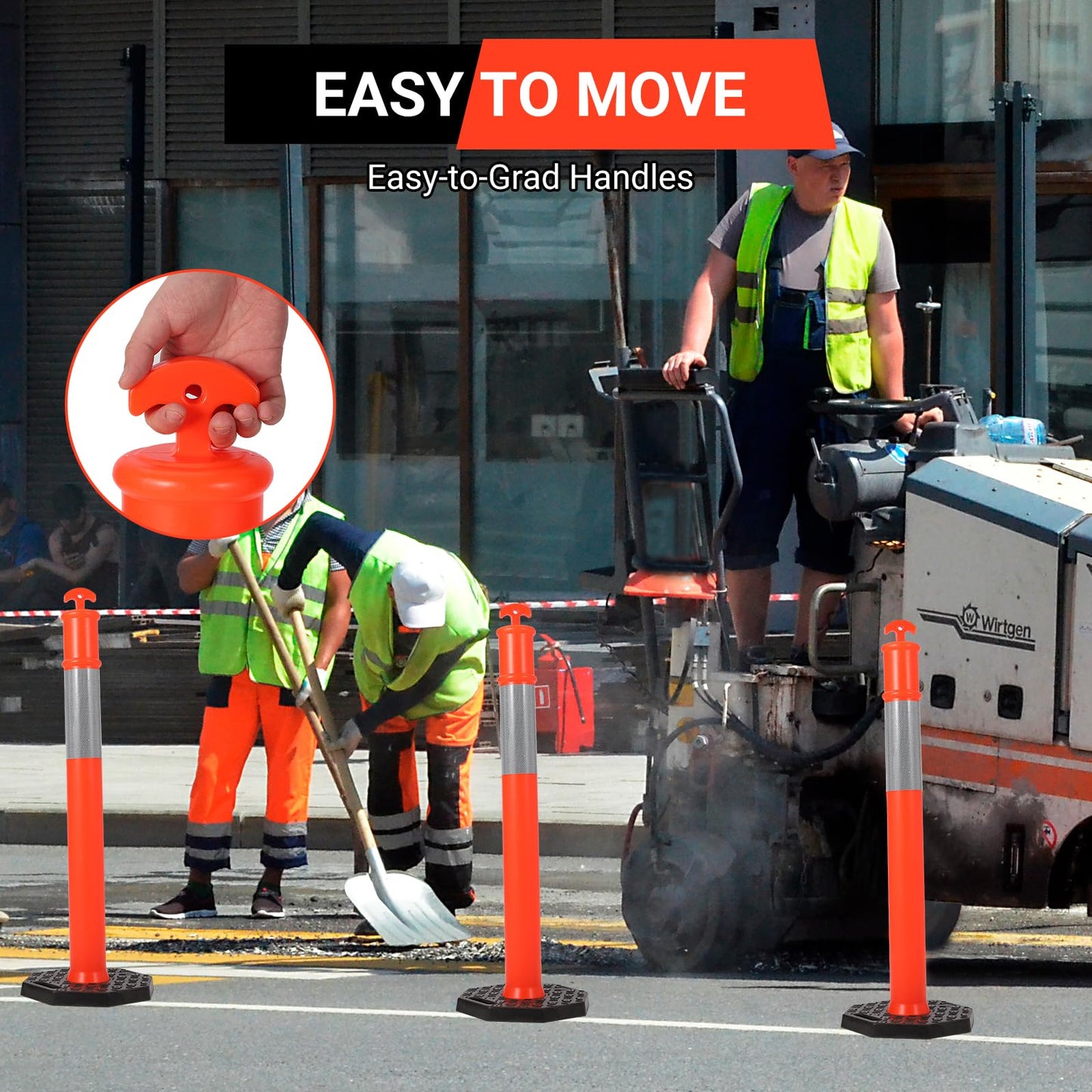 Delineator Post with Base 6 Pack, Towallmark 45 Inch Portable Orange Traffic Delineator Posts Cones with Reflective Collars for Driving Practice and Construction Work