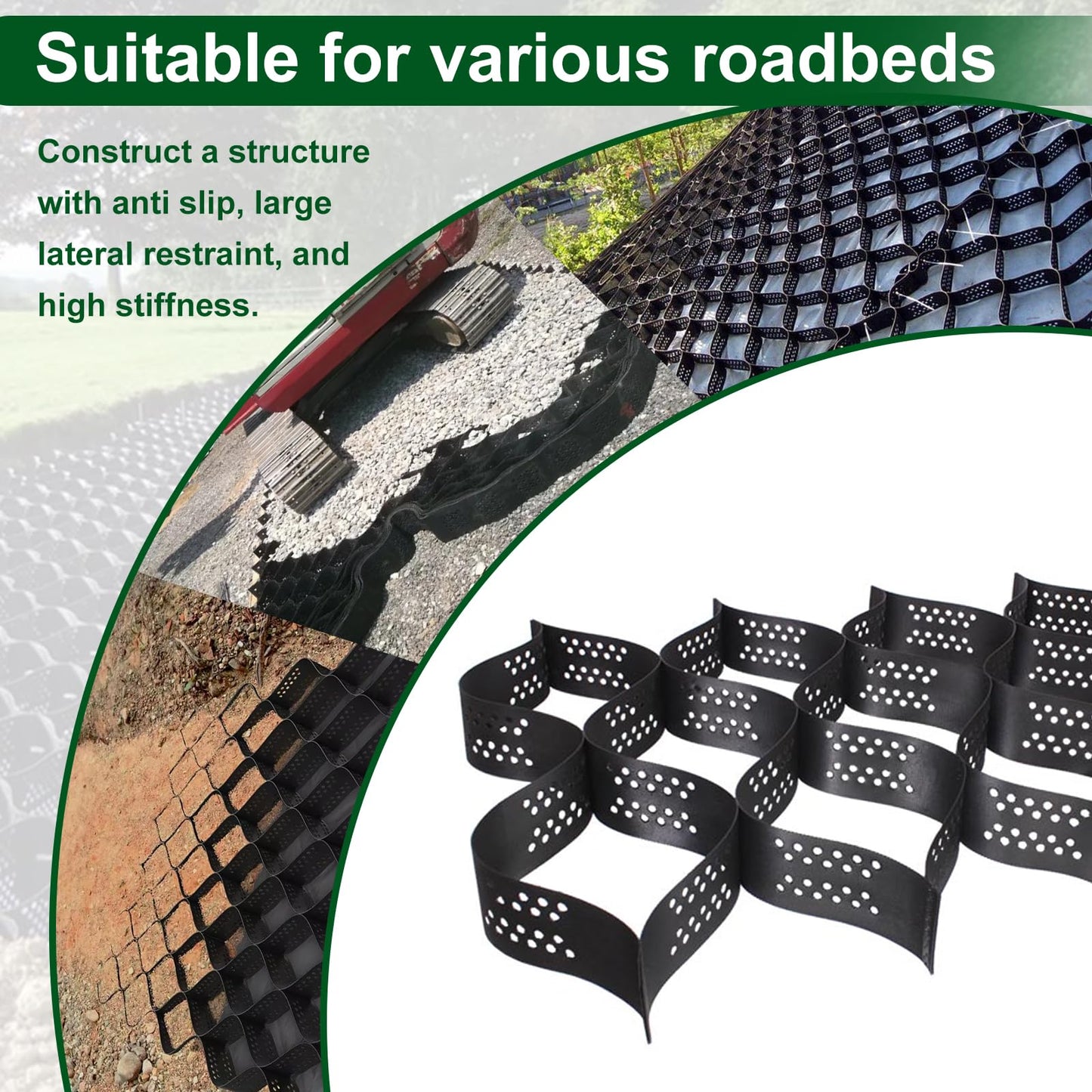 2 Inch Depth Gravel Ground Base Grid Stabilizer Mud Slope Control Driveway HDPE Material Expandable Folding Permeable Paver Honeycomb Grid for Paths,Sidewalks,ParkingLots,Gardens,Yards (6.5 X 33 FT)