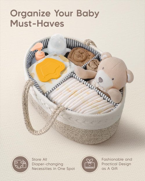 Maliton Diaper Caddy Organizer - Portable Cotton Rope Baby Gift Basket for Nursery Storage | Ideal for Newborn Essentials