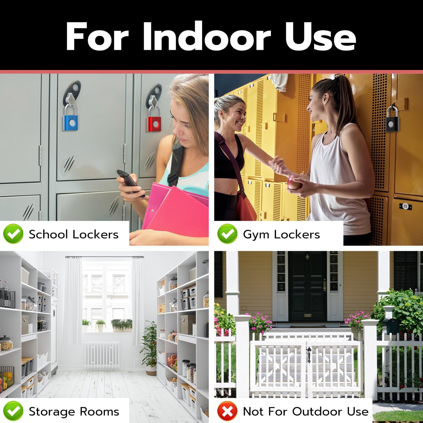 Smart Padlock Gym Lock: 2-Pack Black & Silver - Mini Fingerprint Padlock eLinkSmart Locker Lock with Colourful Metal Keyless 20 Fingerprints fits Luggage School Bag Toolbox Gym Locker