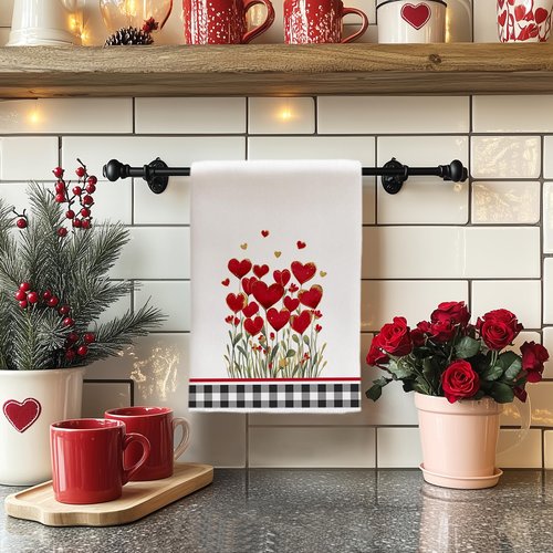 ARKENY Valentines Day Kitchen Towels Set of 2,Red Heart Love Dish Towels 18x26 Inch Drying Dishcloth,Farmhouse Home Daily Seasonal Decoration AD413