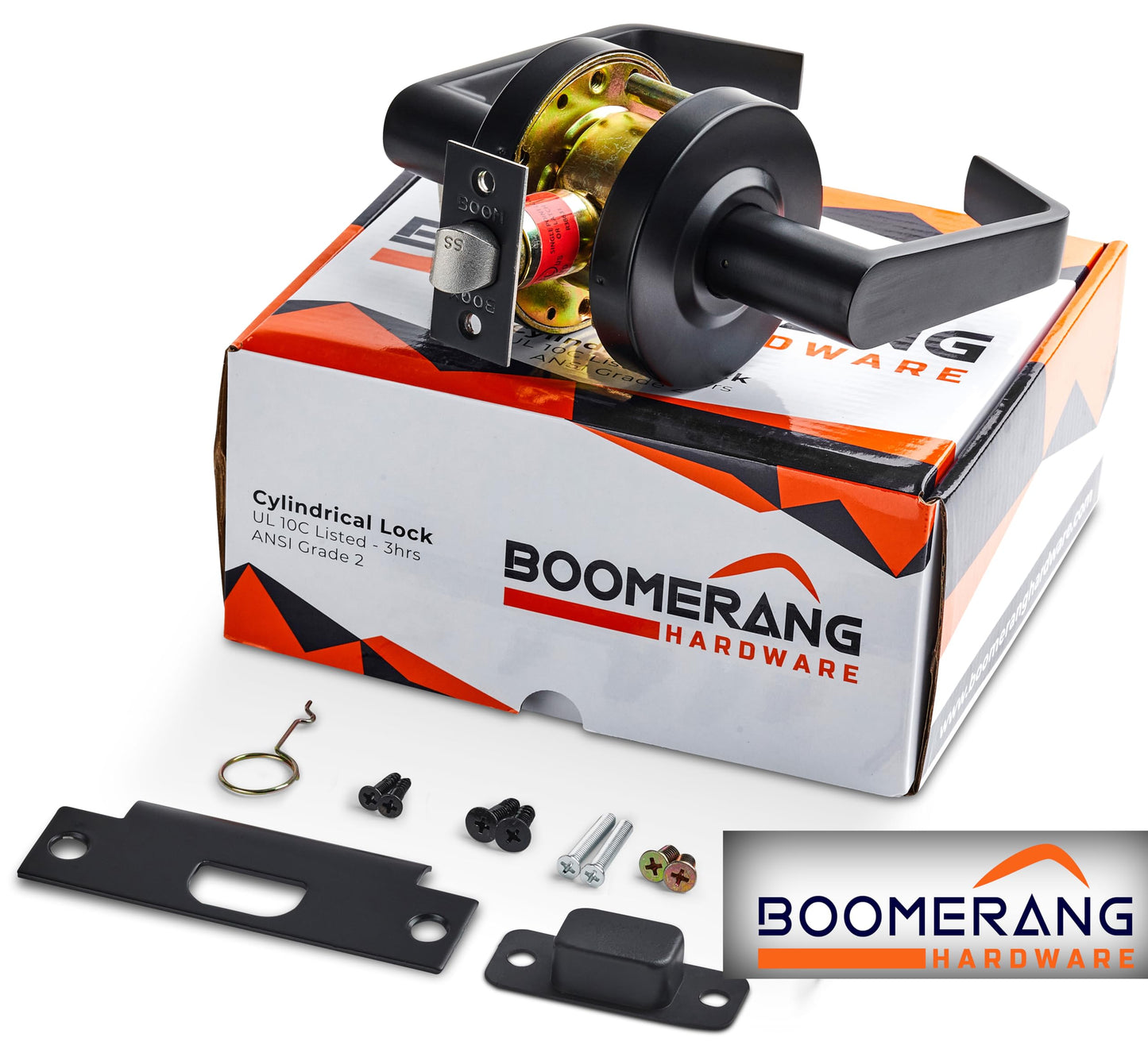 Boomerang Heavy-Duty Passage/Closet Function Commercial Lever Door Lock, ADA & Grade 2 Industrial Door Handle, Cylindrical Lever, Non-Handed, Matte Black (US19)