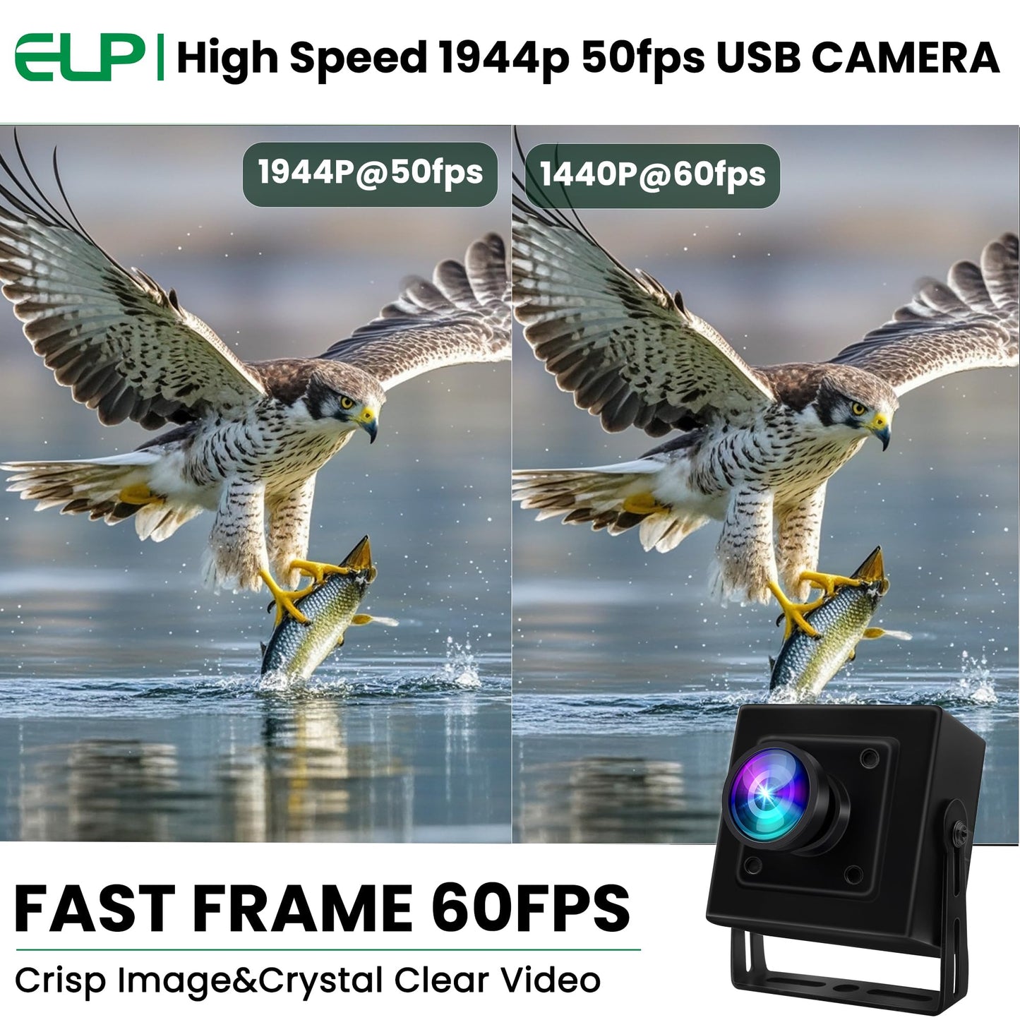 ELP 5MP 50fps Global Shutter USB Camera with Housing for Computer UVC USB2.0 Lightburn Camera for Laser Engraver High Speed 60fps PC Cam Wide Angle 100° WebCamera for Live Streaming