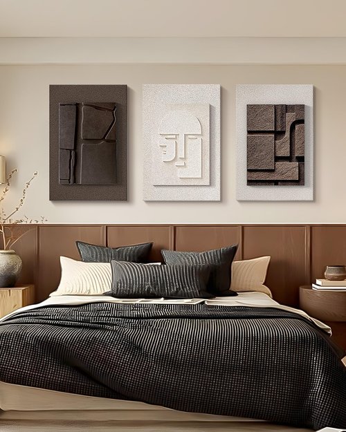 Azartslr Abstract Textured Wall Art - Modern Black & White Sandstone Decor | 3-Piece Geometric Set for Living Room & Bedroom