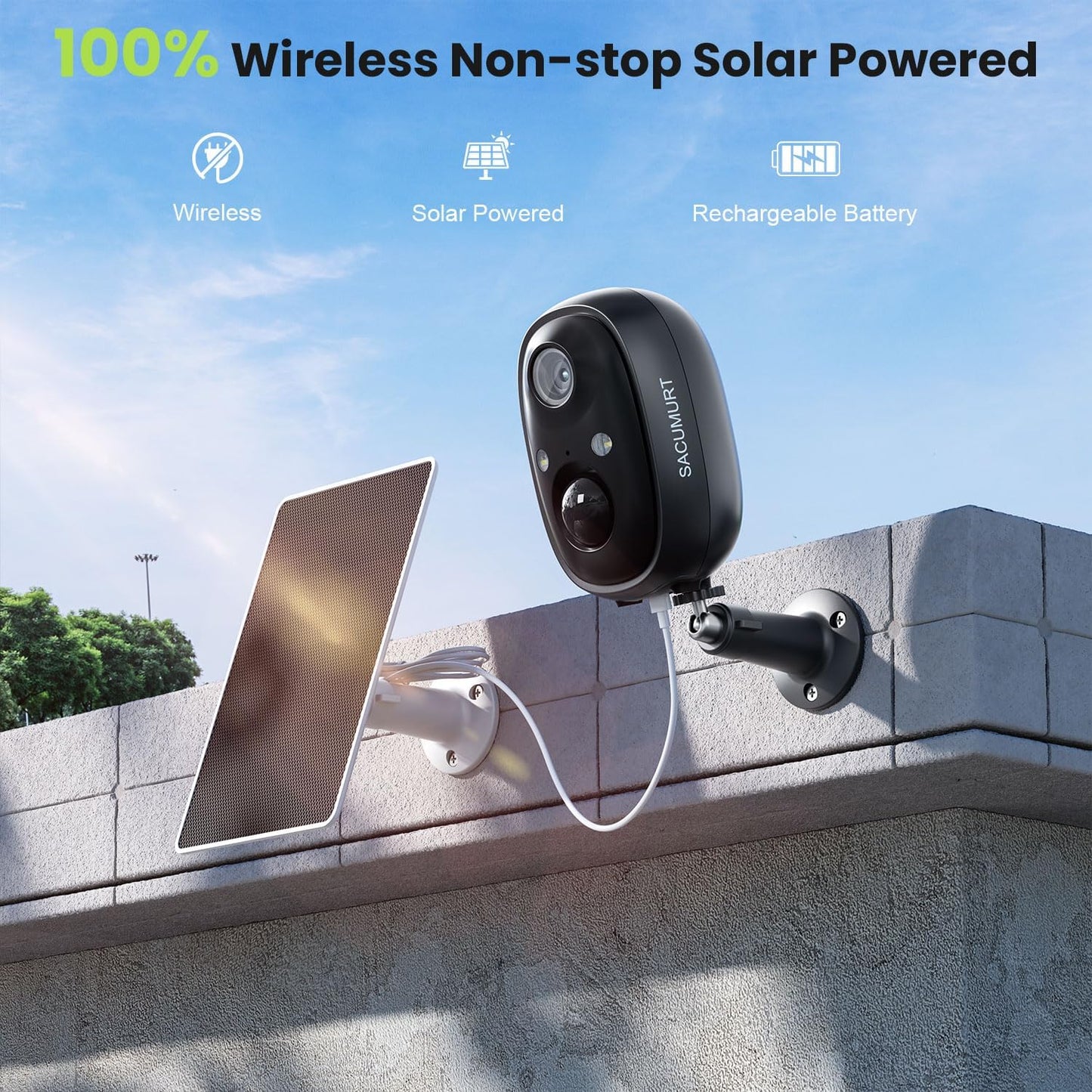 SACUMURT 2.4GHz 2K Security Cameras Wireless Outdoor, WiFi Camera Outdoor Wireless, Cameras for Home Security