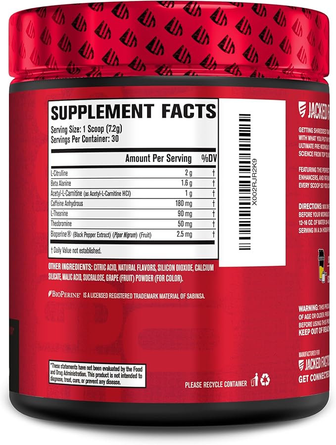 Jacked Factory NITROSURGE Shred Pre Workout Supplement - Energy Booster, Instant Strength Gains, Sharp Focus, Powerful Pumps - Nitric Oxide Booster & PreWorkout Powder - 30Sv, Blueberry Lemonade
