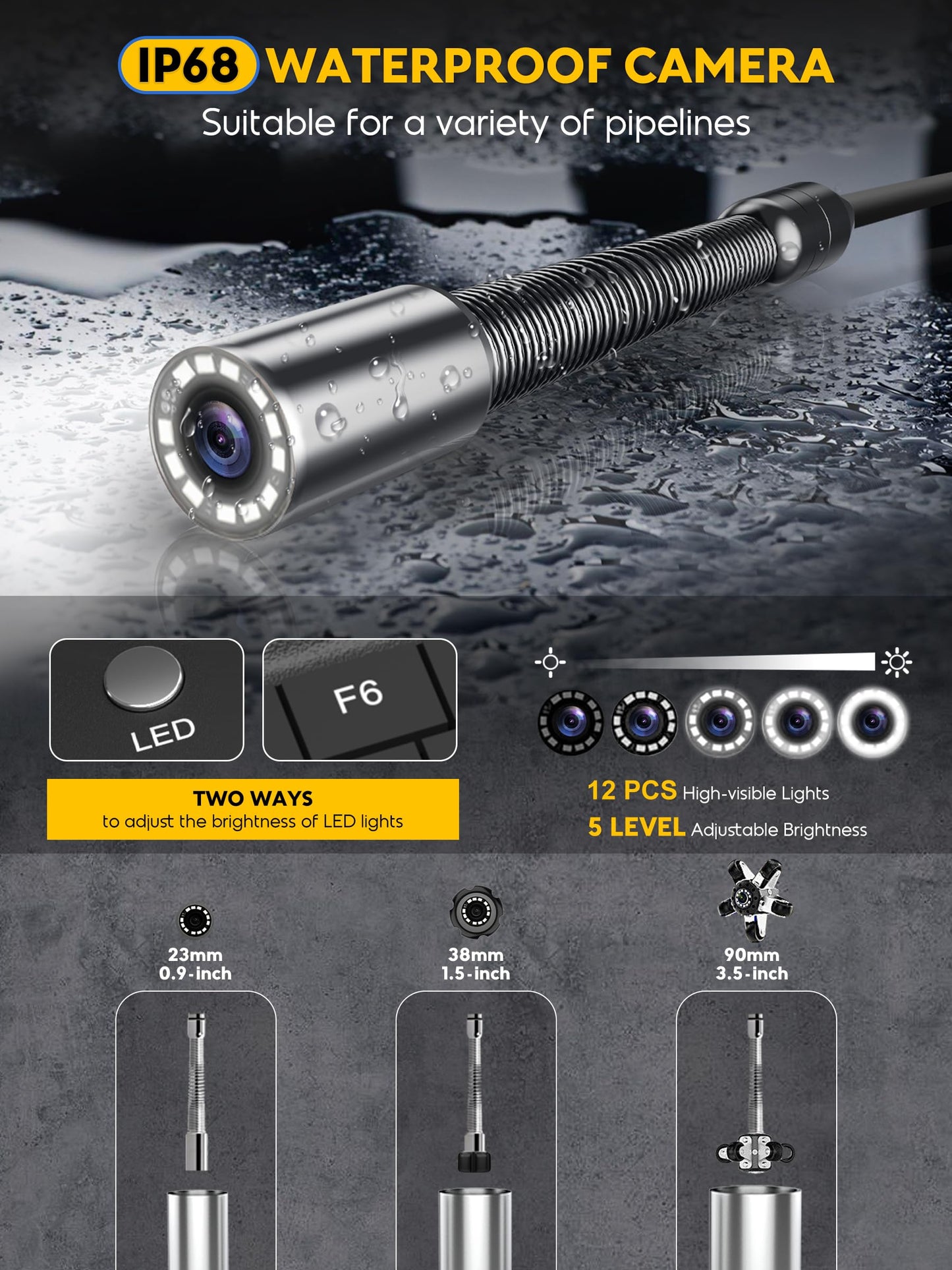Anysun Sewer Camera 512Hz, Self-Leveling & Distance Counter, 7mm Thicker Cable, Keyboard, 10" IPS Adjustable Monitor,1-Touch Video/Audio, Drain Pipe Inspection Camera IP68 with DVR & 16GB Card - 165Ft