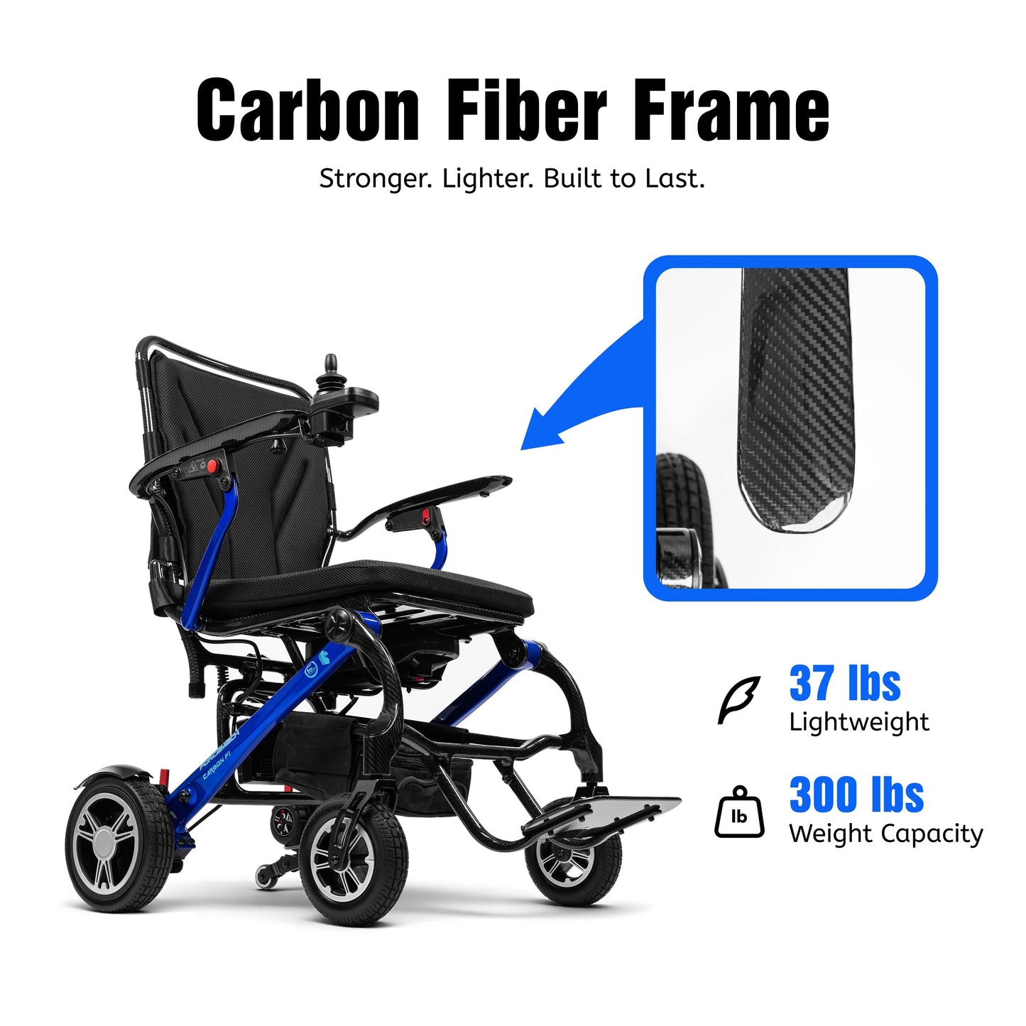Forcemech Carbon F1 Carbon Fiber Electric Wheelchair for Adults 2026 New Model 35 lbs Foldable Power Wheelchair Lightweight 10 Miles Motorized Wheelchair for Seniors Capacity 300LBS Dual 200W Motors