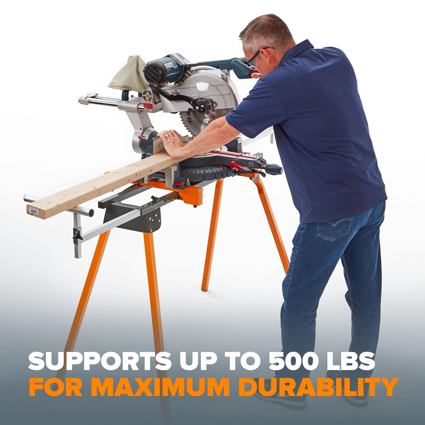 BORA Universal Miter Saw Stand with Quick Release Tool Mounting System- Portable Miter Saw Stand 500 Lbs Max Weight Load - 34-inch Height with Outrigger Arms Up to 114 Inches - PM-4000, Orange