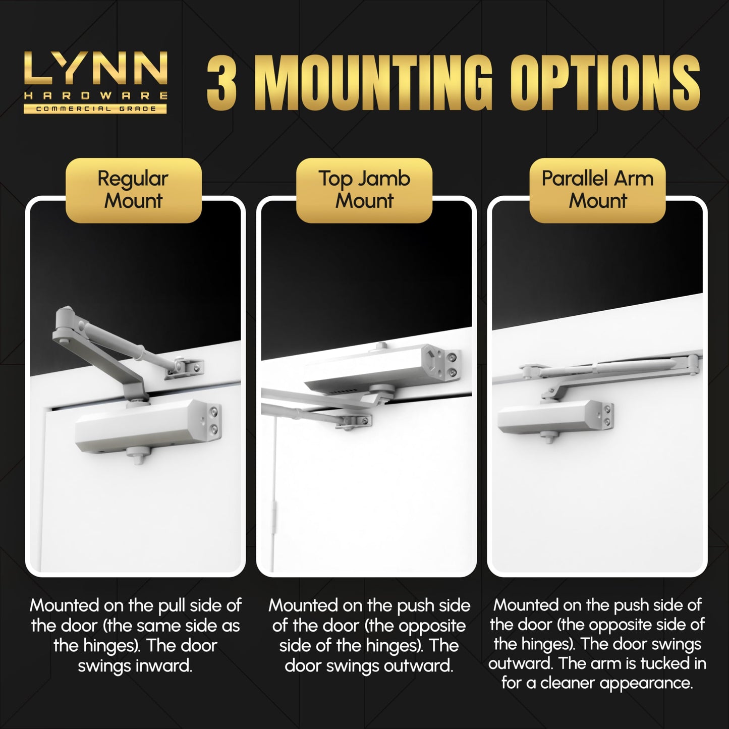 LYNN HARDWARE Extra Heavy Duty Automatic Door Closer (Dark Bronze) - Commercial Grade, Contractors Choice, Adjustable Speed, Delayed Closing Timer, 3 Mounting Options, 3 Hour Fire Rated (DC9016 Model)
