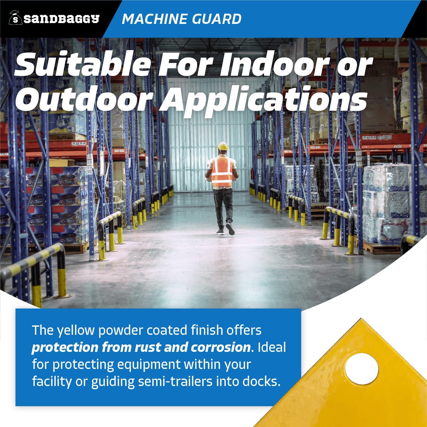 Sandbaggy High Profile Machine Safety Guard (24" H x 48" L) - Fixed Industrial Barrier Guards - Vehicle Impact Protection - Yellow Finish (1)