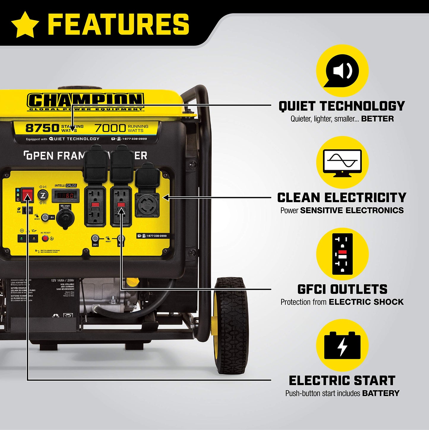 Champion Power Equipment 100520 8750-Watt DH Series Open Frame Inverter Electric Start & Storage Cover for 3000-Watt or Higher Inverter Generators