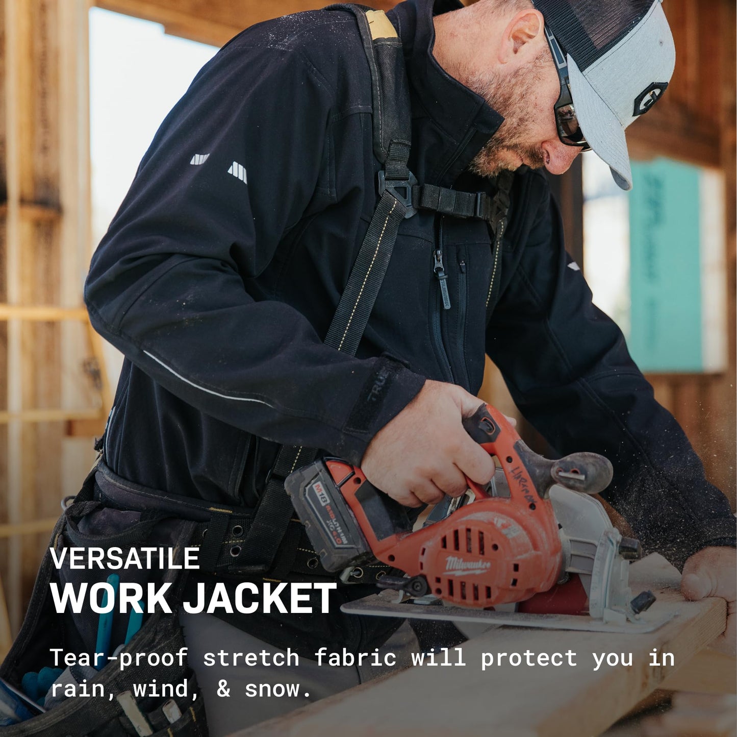 TRUEWERK Men's Softshell Work Jacket - S3 Solution Coat Technical Workwear, Lightweight, Waterproof with 4-Way Stretch, Viz Yellow, XX-Large