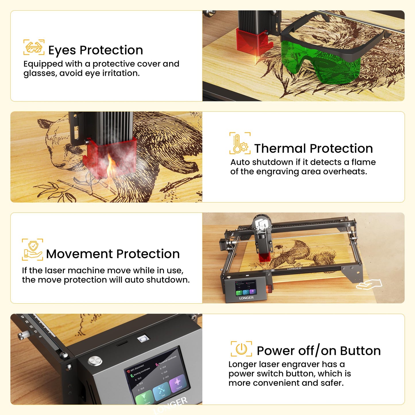 LONGER RAY5 Laser Engraver, 5W Laser Engraving Cutting Machine for Metal and Wood, 3.5-inch Color Touch Screen, Offline Engraving/Cutting