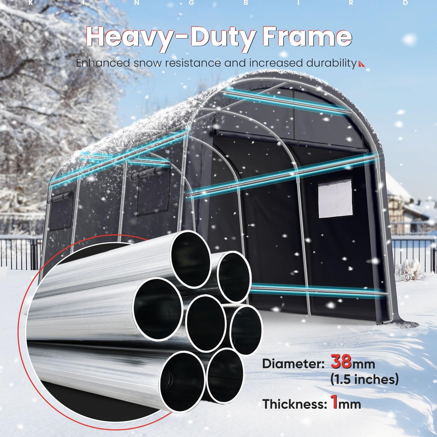 KING BIRD 10' x 15' Round Style Garage Carport Shelter Heavy Duty Storage Shelter Portable Canopy Shed with Roll-up Ventilated Windows for Boat, Patio Furniture and Lawn Mower-Dark Gray