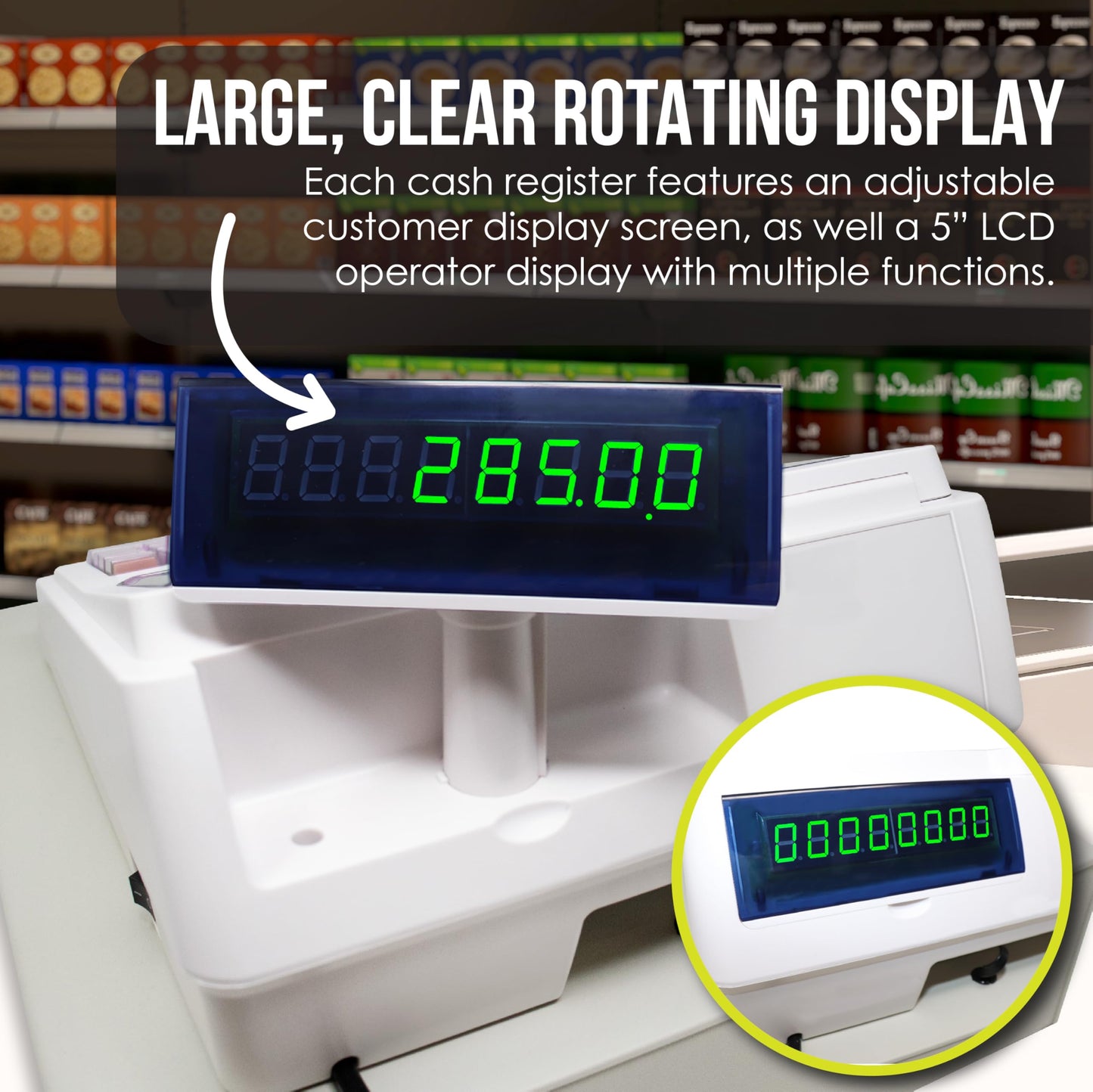 Electronic Cash Register with Cash and Coin Drawer, Quick Load Thermal Printer, 50 Dept 50 Clerks, 4700 Lookups, White
