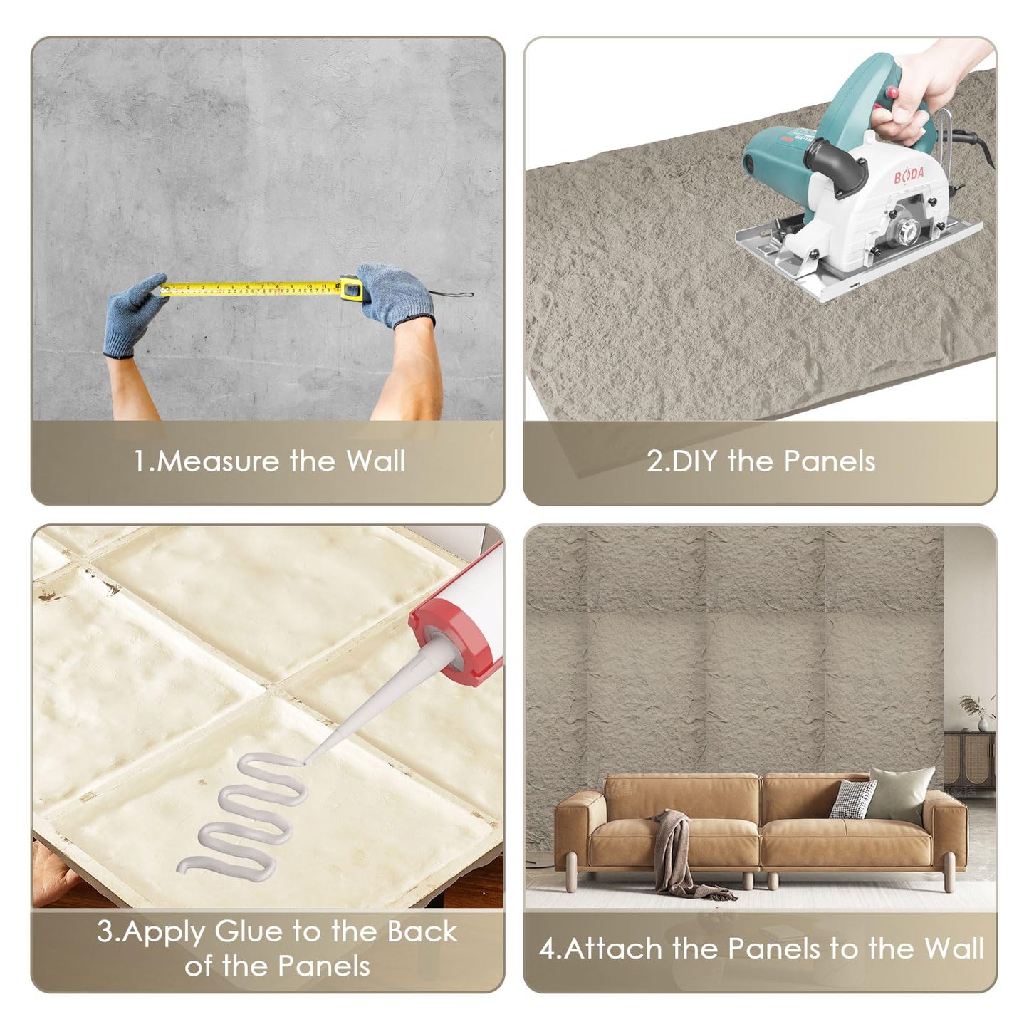 Artbrix 5-Pack 3D Faux Stone Wall Panels, PU Cement-Texture Wainscoting Panels for Interior Walls – Waterproof & Lightweight, Covers 38.7 Sq.Ft, 47.2" x 23.6", for TV Wall, Living Room,Cement Gray