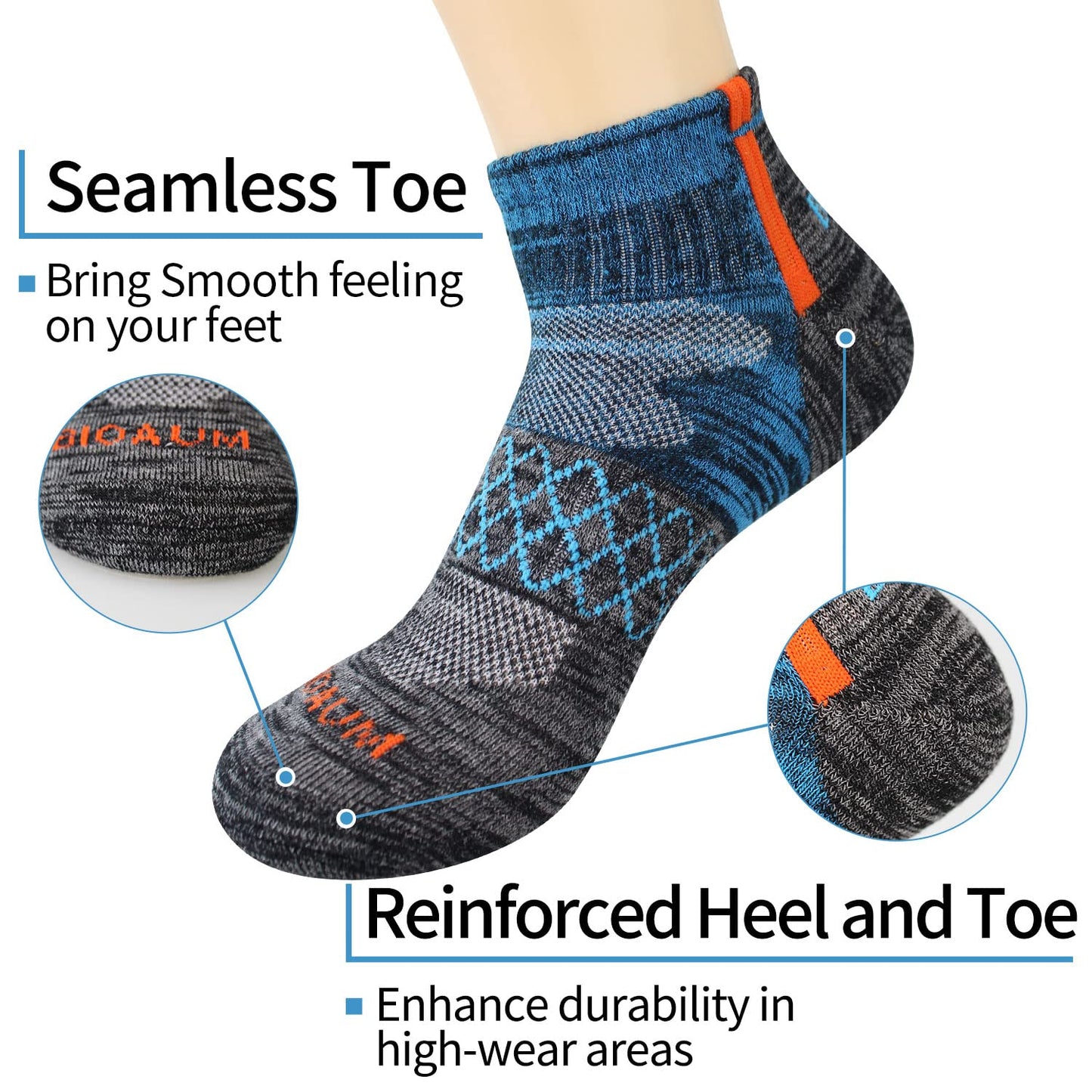 BIOAUM Men's Athletic Socks Size 10-13 - 6 Pairs Cotton Quarter Socks for Running, Workout, Work