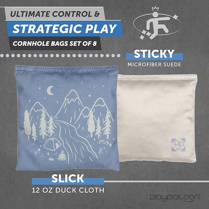 Professional Cornhole Bags - Set of 8 Regulation All Weather Double Sided - Sticky Side/Slick Side Bean Bags for Pro Corn Hole Game