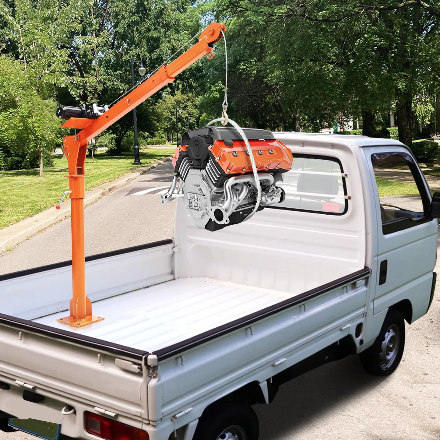 Hydraulic Pickup Truck Crane, 1000 lbs Capacity, 360°Swivel, Hitch Mounted Crane with 3 Adjustable Capacities of 500 Lbs, 750 Lbs and 1000 Lbs for Lifting Goods in Construction, Industry(Orange)