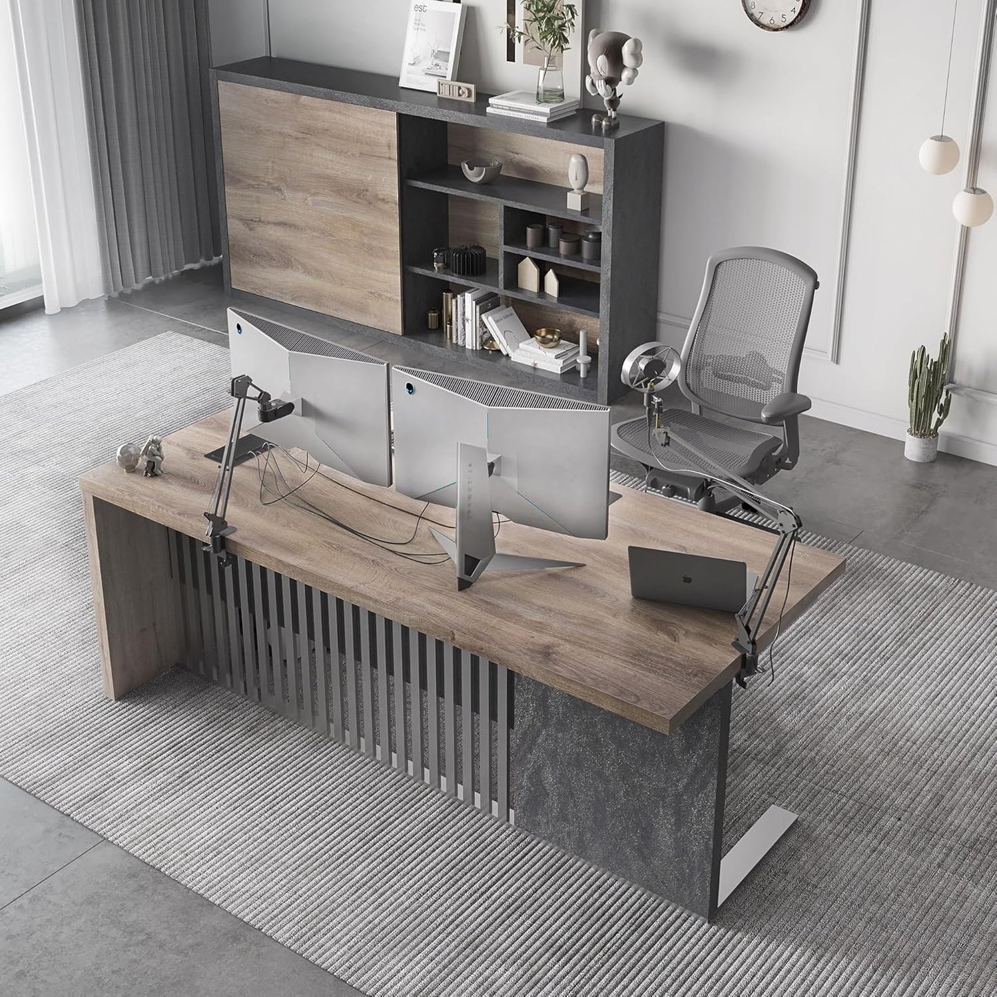 63 Inch Modern Executive Office Desk, Computer Writing Desk for Home Office, Business Furniture Workstation Stainless Steels Sturdy Frame 1.97IN Thick Desktop(Right, 63×31.5×30 in)
