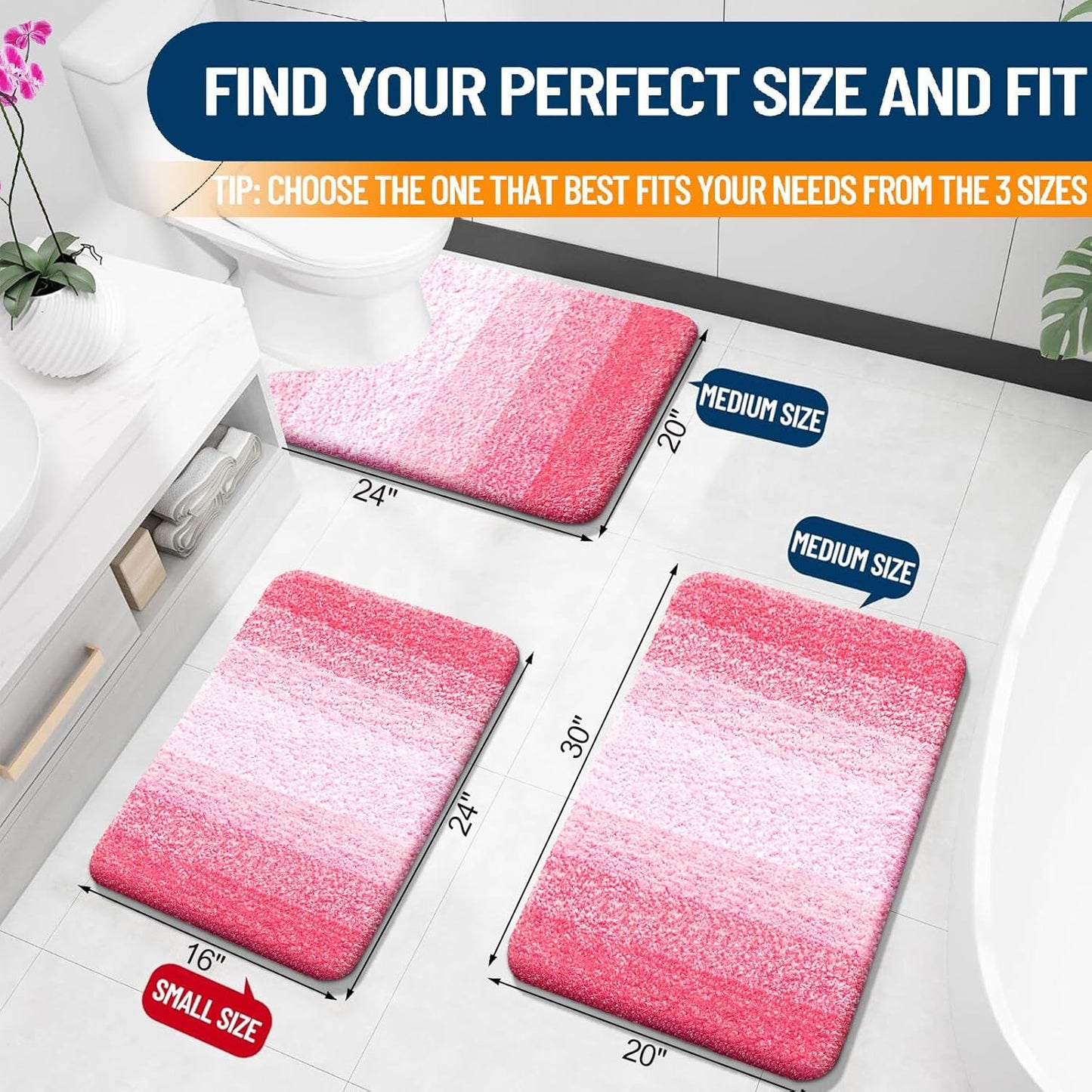 OLANLY Bathroom Rug Mat - Extra Soft Microfiber Non-Slip Bath Carpet | 24x16 Inches, Pink