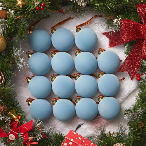 Brightown Light Blue Velvet Christmas Balls - 15 Pcs 3.15 Inch Ornaments for Tree Decor | Holiday Wedding Party