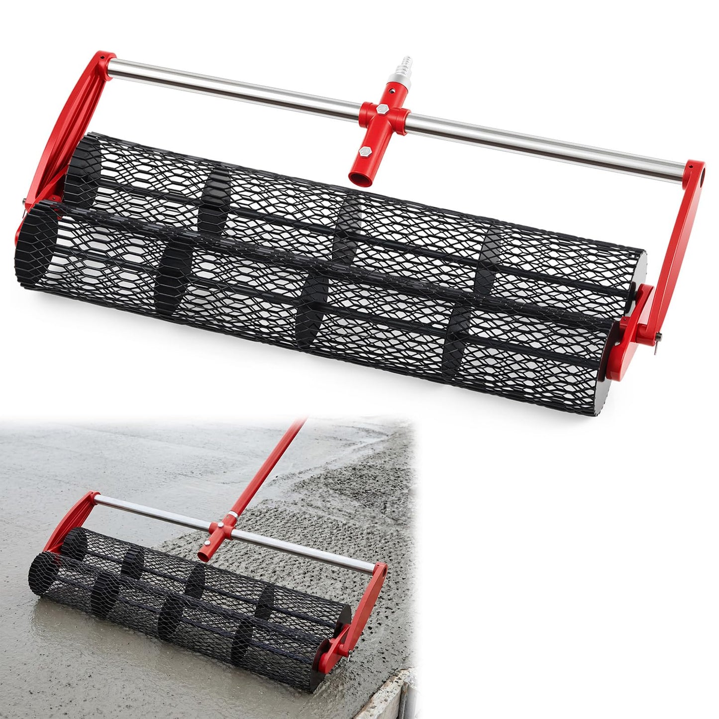 Lounsweer 36 Inch Concrete Roller Tamper Comes with Dual Adapter Concrete Double Roller Tamper without Handle for Smoothing Leveling and Compacting Fresh Surface
