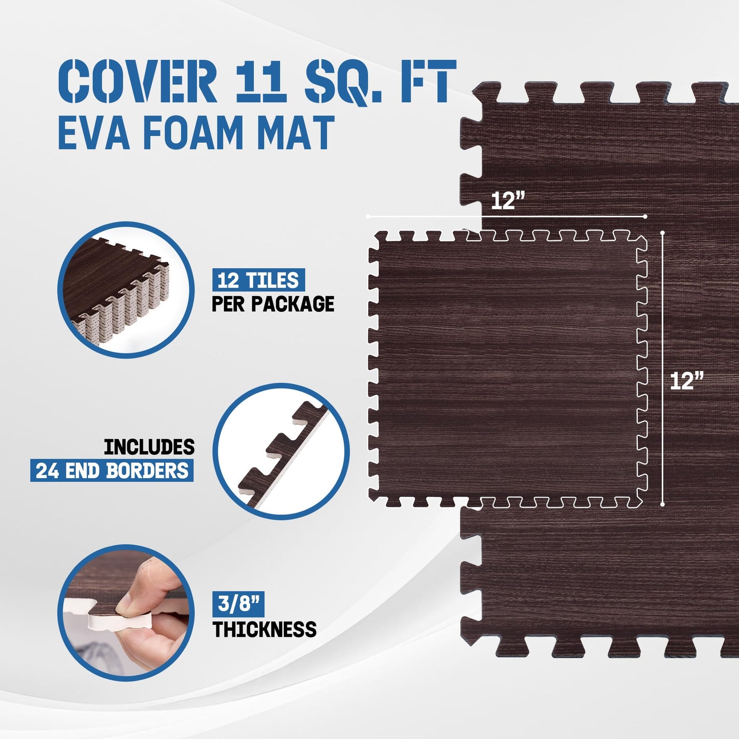 Yes4All EVA Interlocking Mats, Puzzle Floor Tiles, Foam Floor Padding with Border for Furniture, Home Space, Living Room, Garage 11,22,32 SQFT