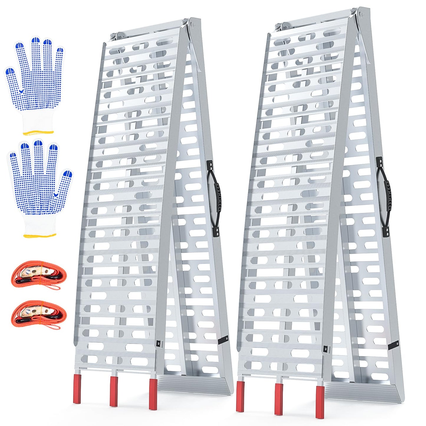 WheelX Heavy-Duty 1,860 lbs Capacity Aluminum Folding Loading Ramps - Non-Slip Motorcycle & ATV Ramps for Pickup Trucks & Trailers with Safety Straps