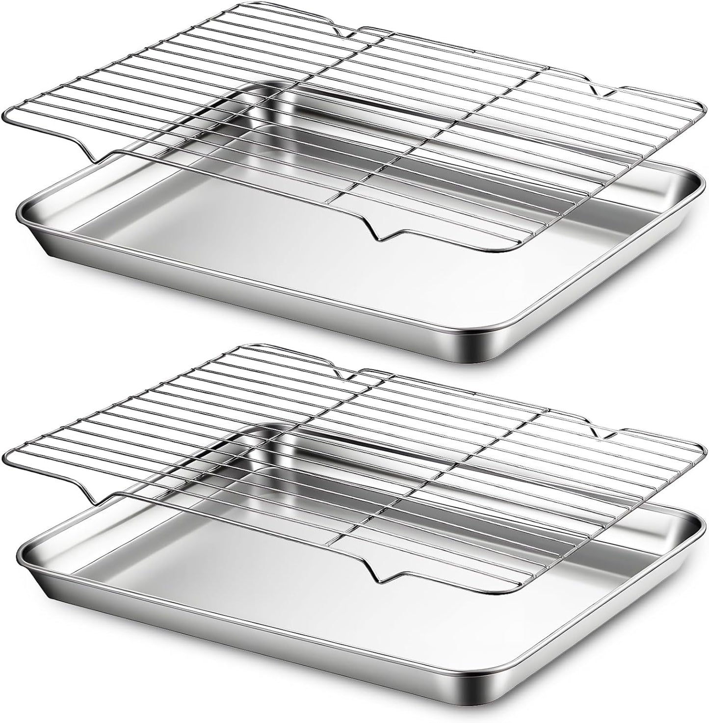 Stainless Steel Baking Sheet Set by [Brand Name] - 2 Pans & 2 Racks, Nonstick & Warp Resistant, 12.4 x 9.6 x 1.2 Inch