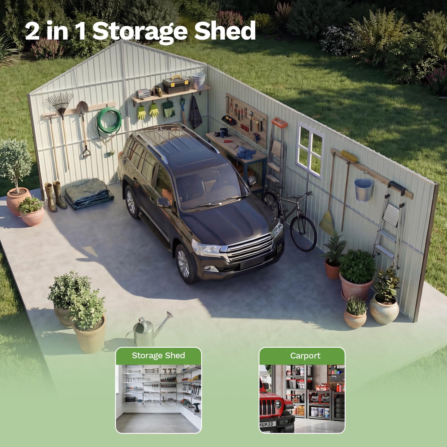 Patiowell 12x20 FT Outdoor Storage Shed, Large Metal Garden Shed with Lockable Doors & Windows, Waterproof Reinforced Tool Shed with Side Door & Air Vents for Cars Trucks Boats, Black