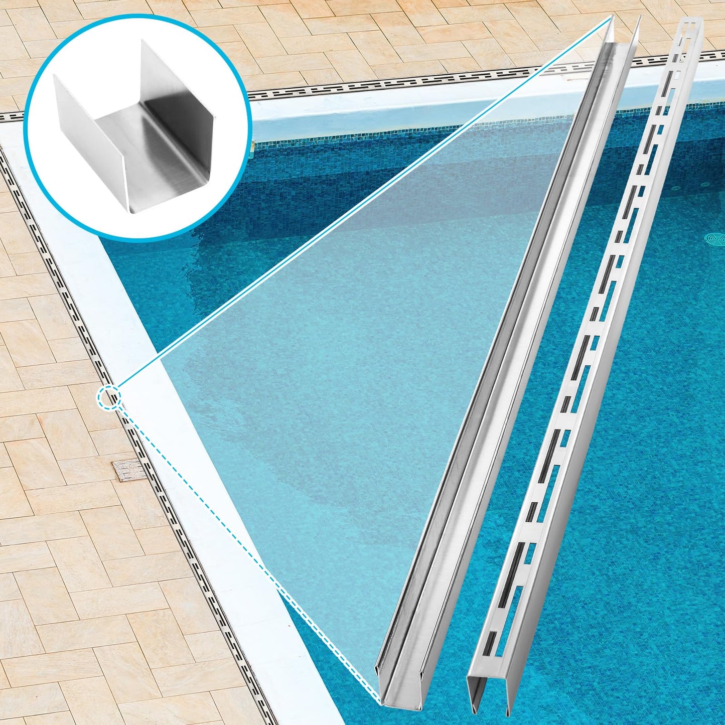 Otoolling 4 Pack Pool Deck Drain 1.25-inch W x 4-feet L, Outdoor Deck Drainage System 304 Stainless Steel with Coupling, Channel Drain for Integrated Grate/Concrete/Paver/Patios/Walkways (Silver)