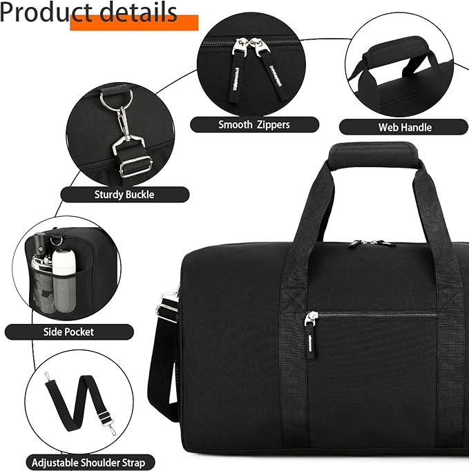 Gym Bag for Men, 22 inch Large Duffle Bag, 55L Lightweight Water-Resistant Weekender Duffel Bag for Travel, Sports, Camping, Overnight