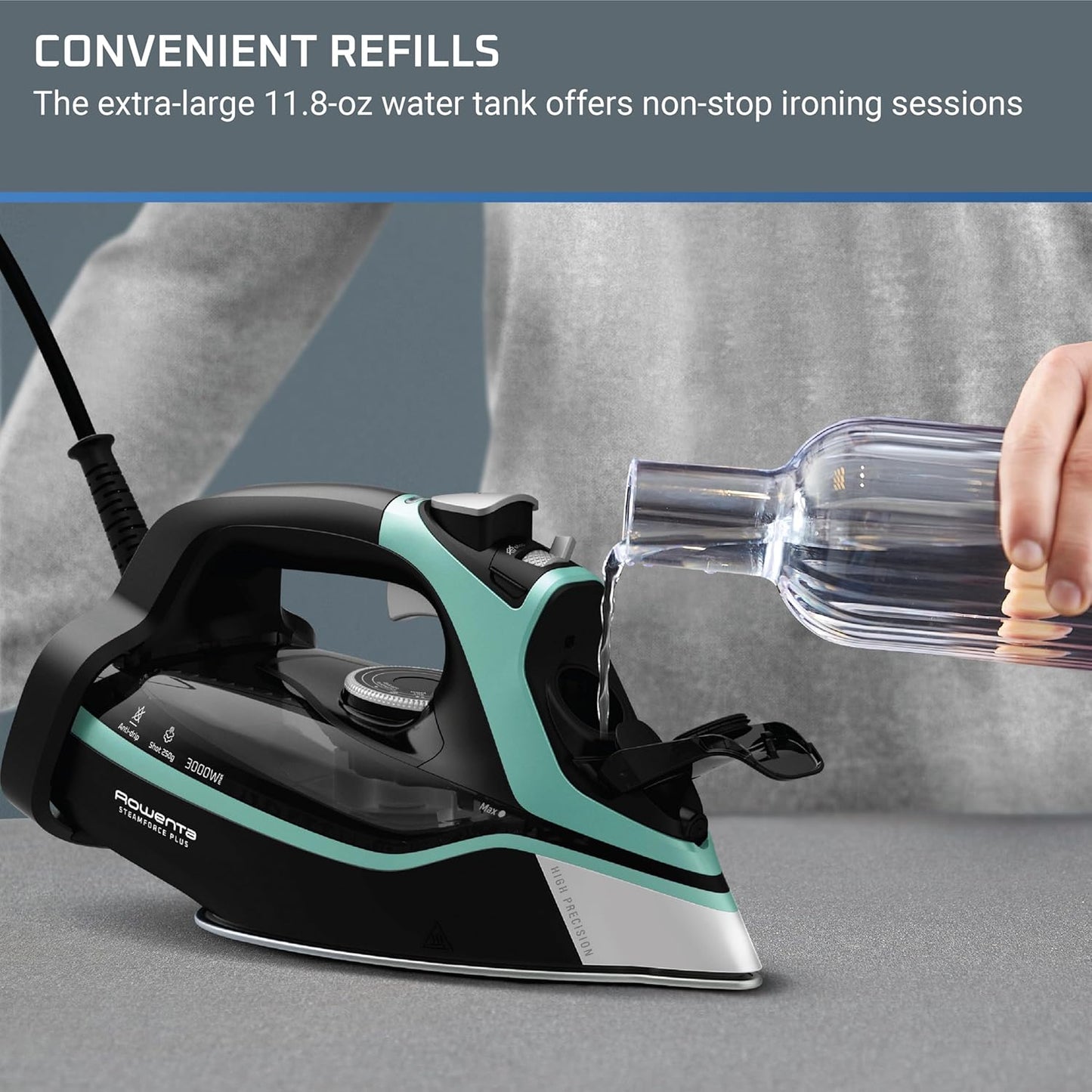 Rowenta Steam Force Iron - Stainless Steel Soleplate, 1800 Watts, Anti-Drip, 400 Microsteam Holes, Precision Tip