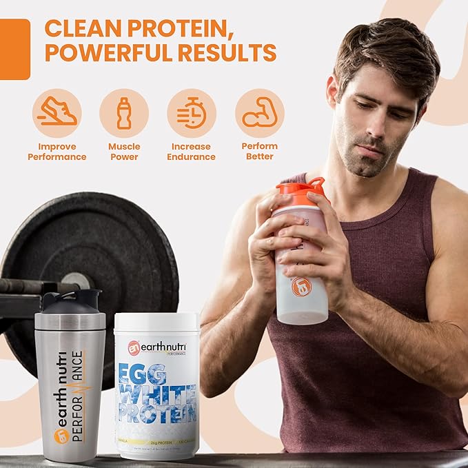 EarthNutri - Egg White Protein Powder Supplement for Pre, Intra or Post Workout, 26g of Protein Per Serving, Supports Muscle Strength & Recovery, No Artificial Additives - Vanilla 20 Servings (640g)