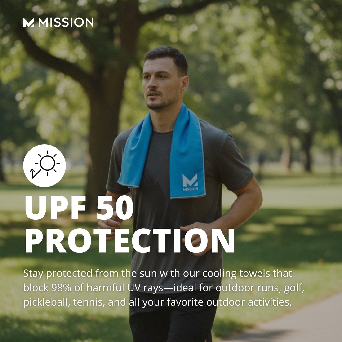 MISSION Max Plus Cooling Towel- Soft, Durable Microfiber - Cools Up to 3 Hours - UPF 50 Sun Protection - Machine Washable (MISSION Blue)