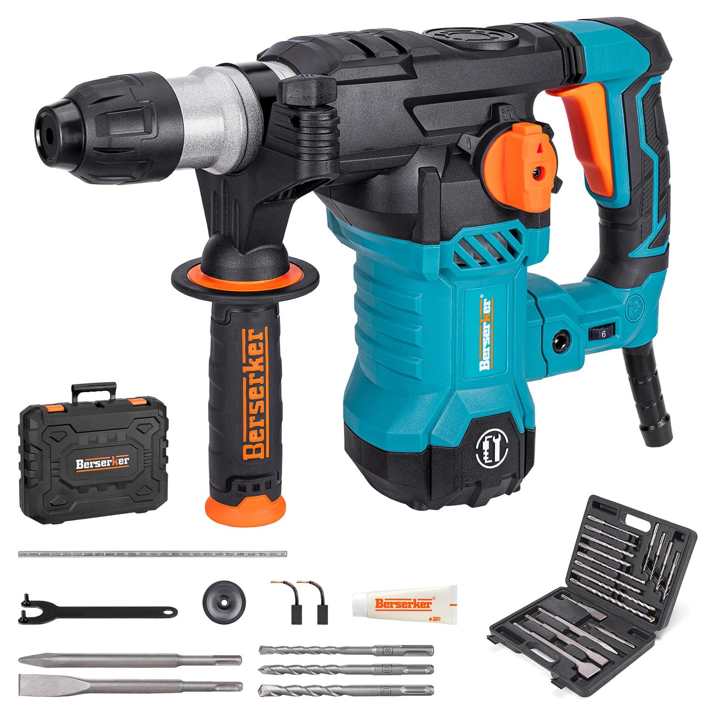 Berserker 1-1/4" SDS-Plus Rotary Hammer Drill with 17pcs SDS Plus Drill Bits and Chisels Set with Storage Case