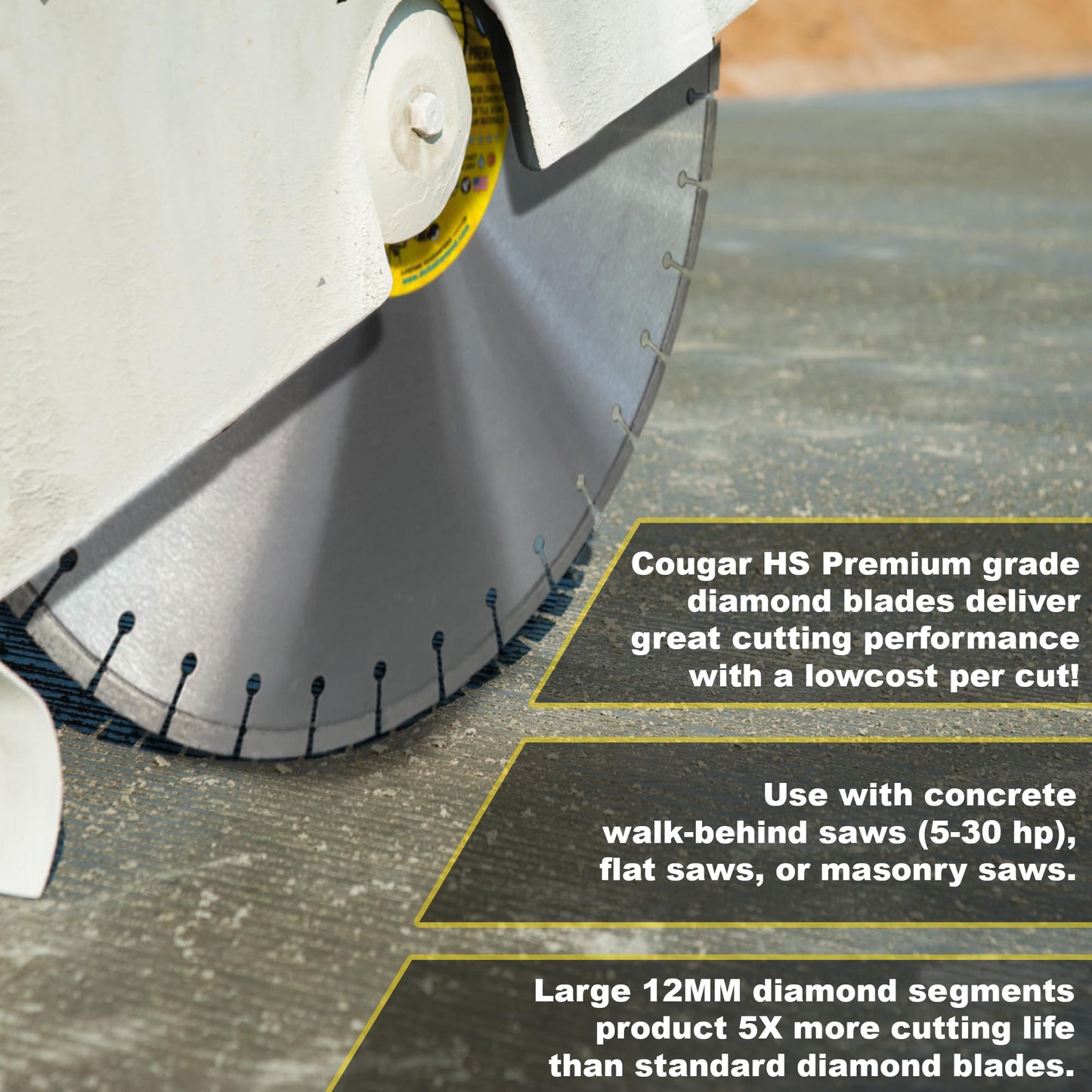 Cougar HS 18 Inch Diamond Concrete Saw Blade, Premium General Purpose Segmented Blade, Dry/Wet Cutting Concrete, Masonry, Brick, & Block 1" Arbor